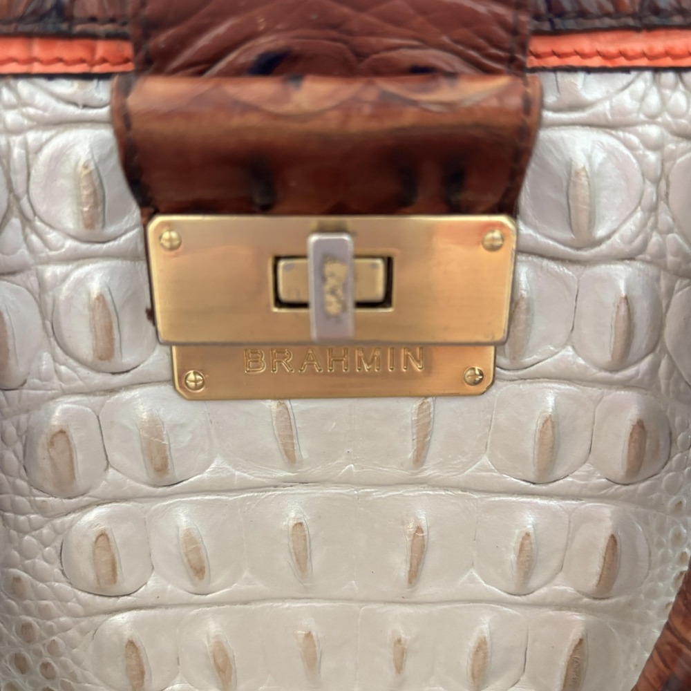 Brahmin Croc Embossed Satchel Bag Womens Medium Beige Brown Top Handle Classic - Picture 5 of 14